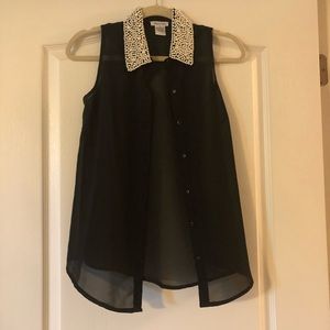 Black Blouse w/ Pearl Detailing